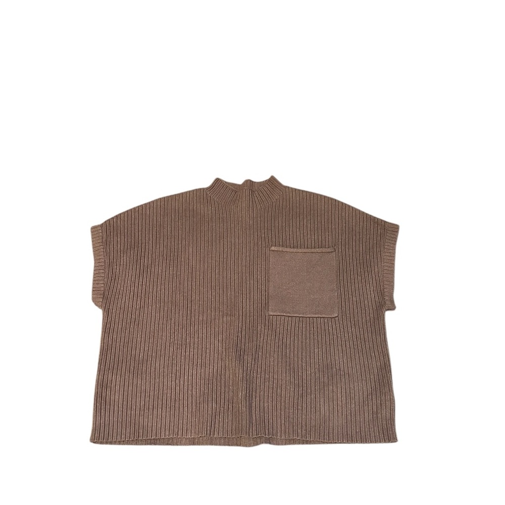 Brown Ribbed Knit Women's Top